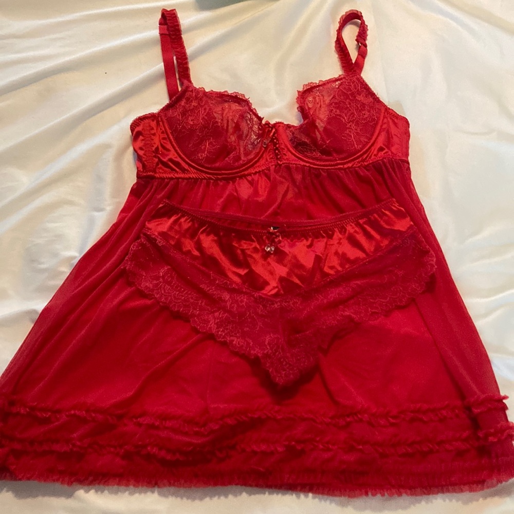 Red Lace and Ruffle Adore Me Set 36D
